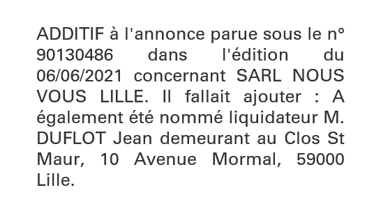 Exemple annonce légale Additif