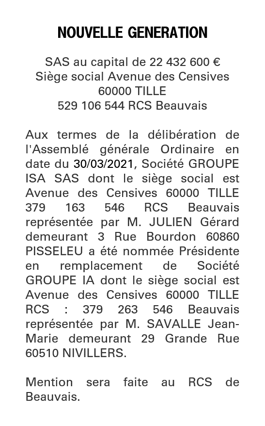 Exemple annonce légale Démission de co-gérant