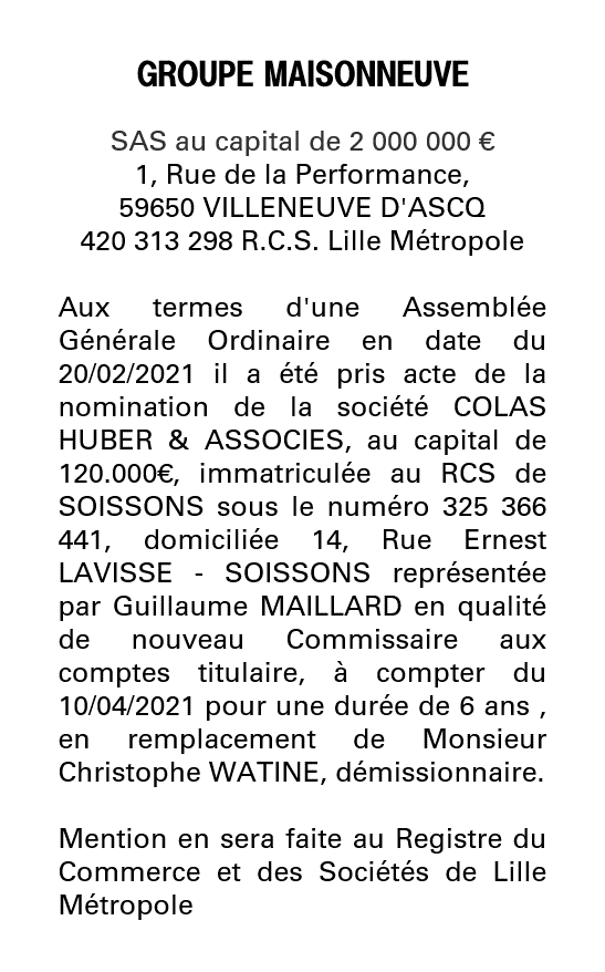 Exemple annonce légale Changement de commissaire aux comptes