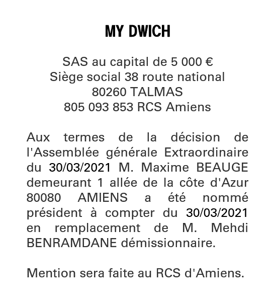 Exemple annonce légale Changement du président SAS