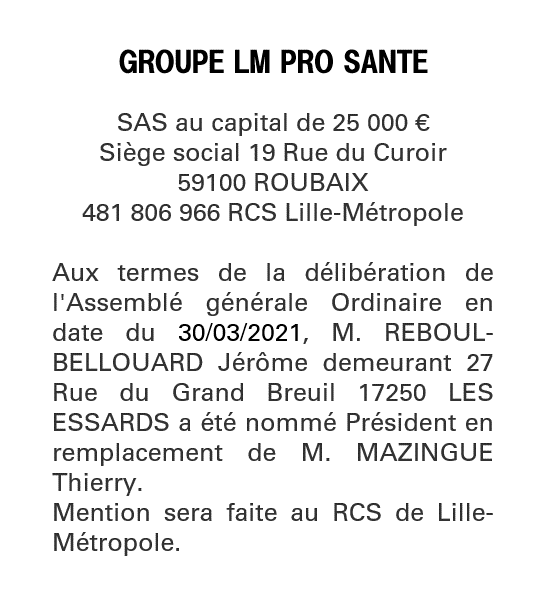 Exemple annonce légale Démission de co-gérant